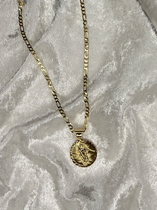 Gold rounded san judas necklace