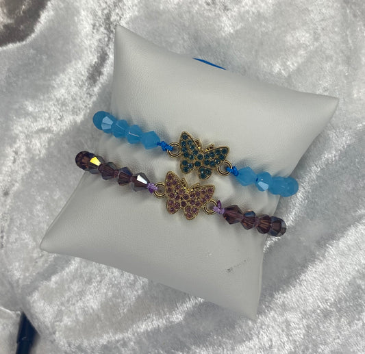 Crystal butterfly braided bracelet