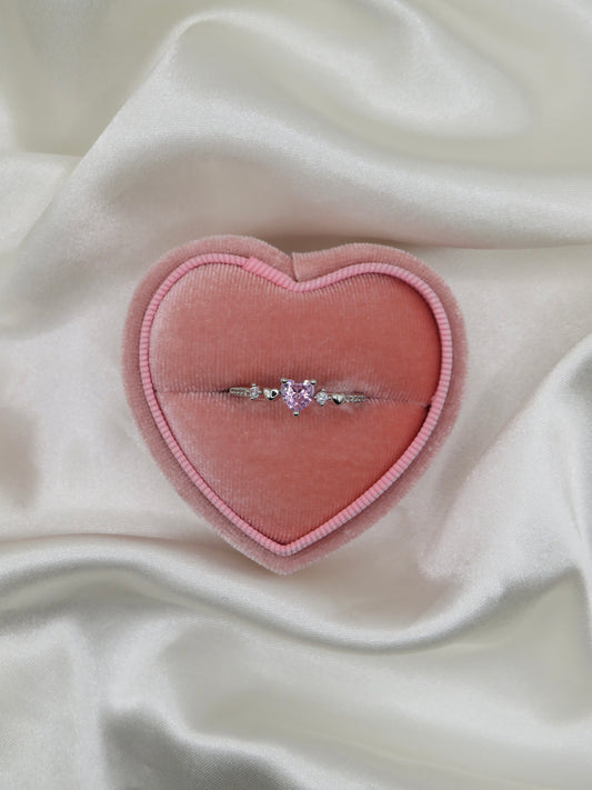 Silver pink heart stone ring