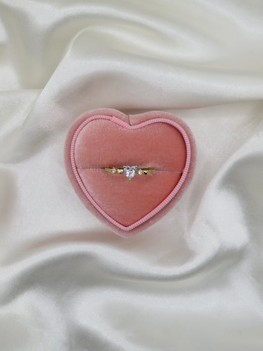 Gold silver crystal heart ring