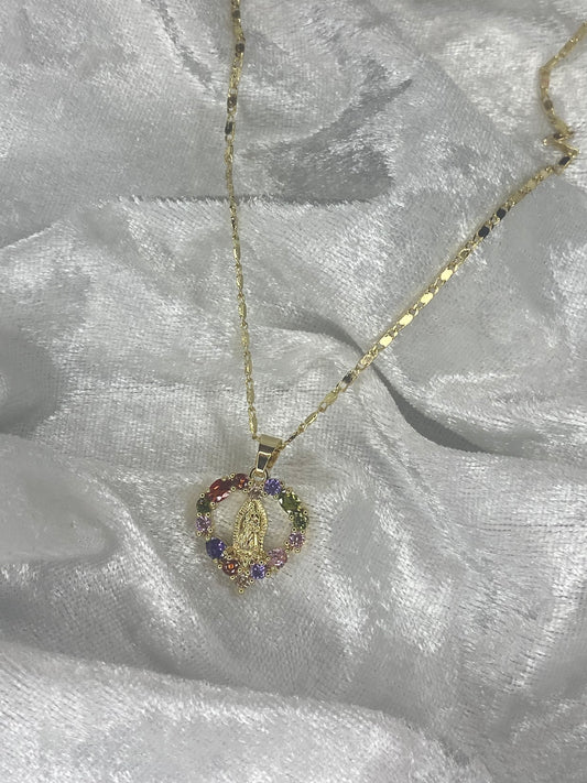 multicolor virgencita heart necklace