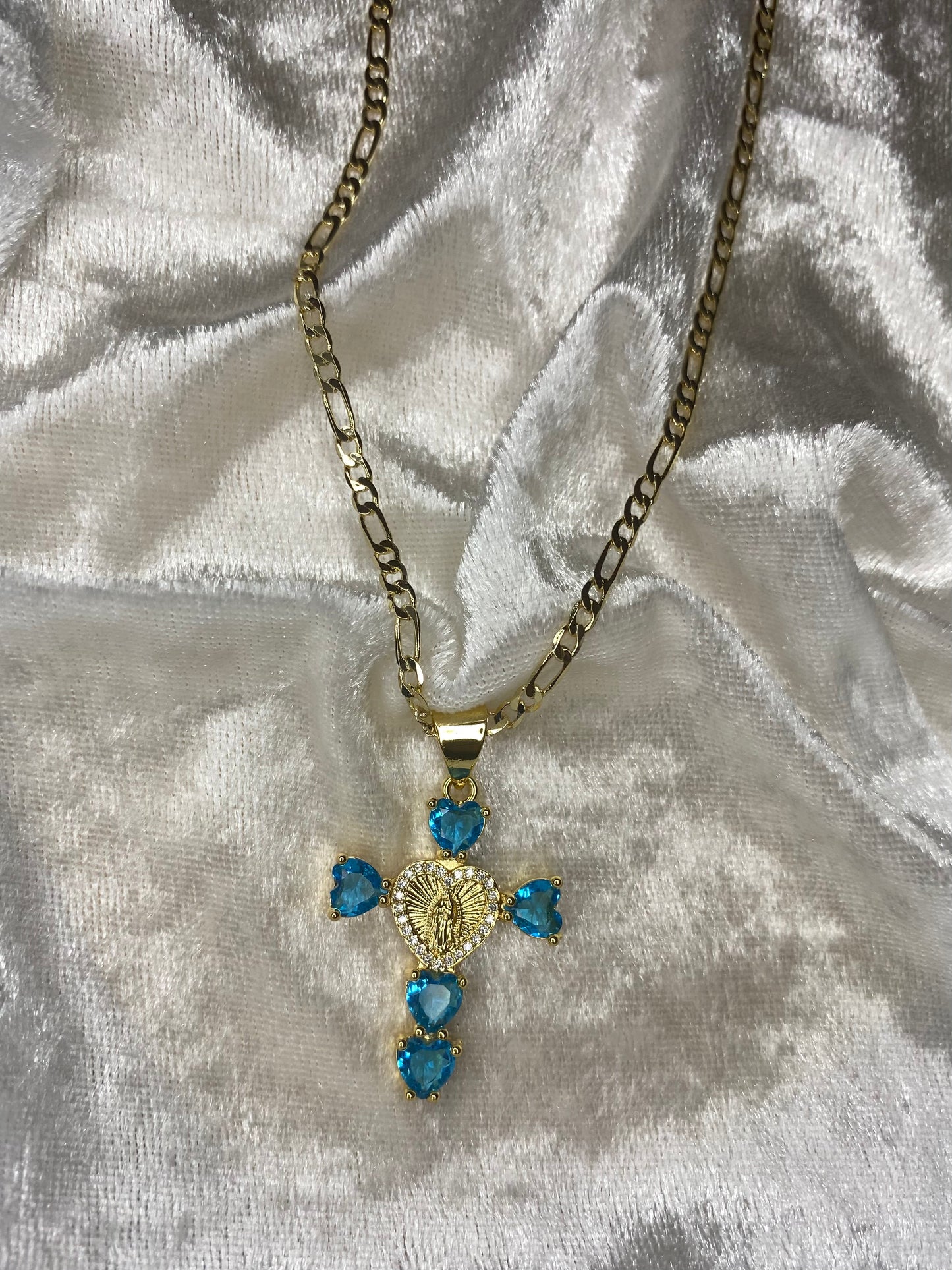 COLLAR CRUZ VIRGENCITA AZUL