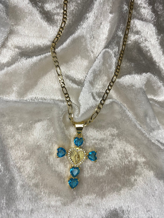 COLLAR CRUZ VIRGENCITA AZUL