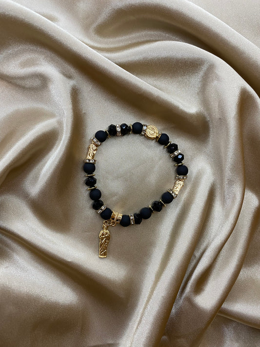 San Judas black crystal bracelet